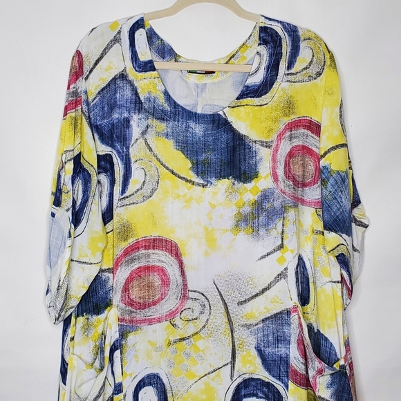 Made in Italy Linen Cotton Tunic Loose Abstract Print Lagenlook Top with Pocket - Picture 3 of 12